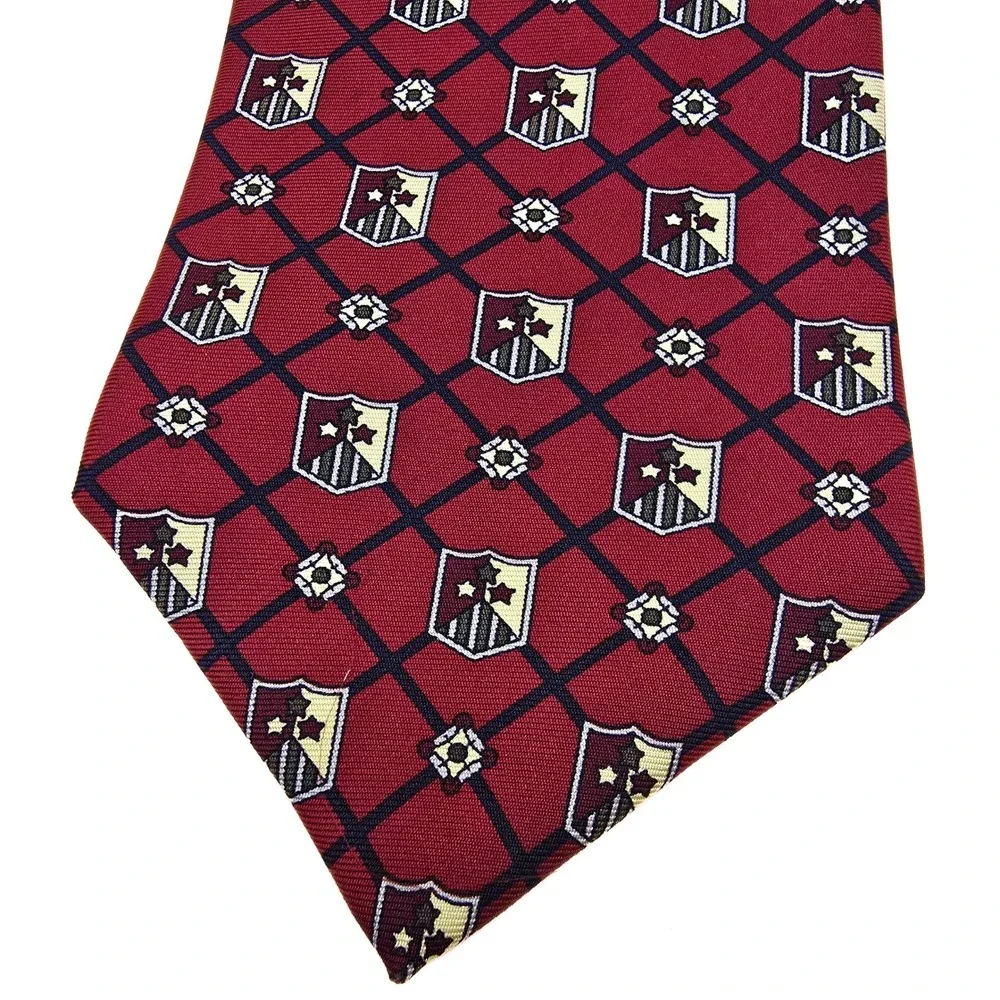 Tommy Hilfiger Mens Red Crest Lattice Silk Necktie‎ Italian Fabric Made in USA
